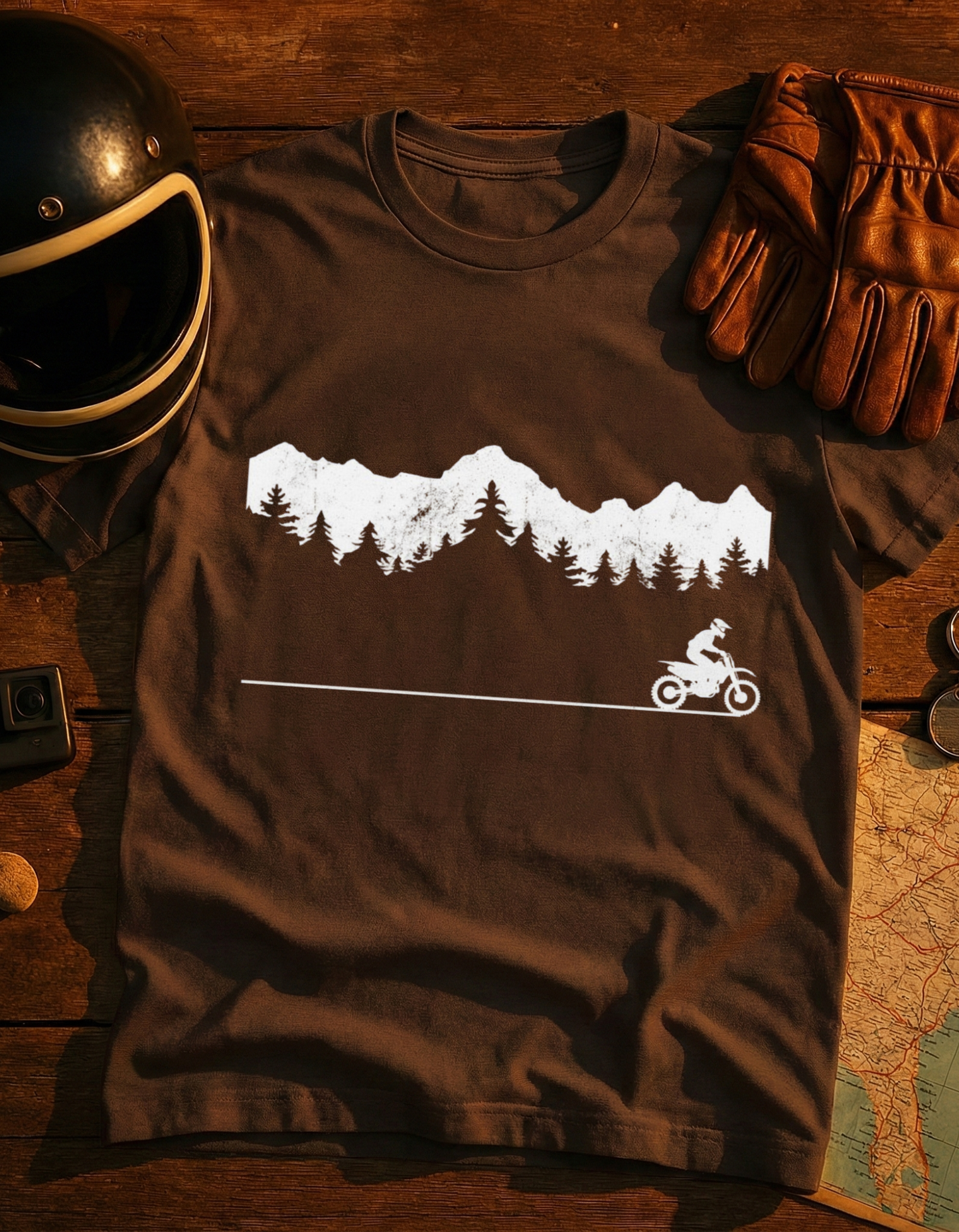 Adventure Motorcycle T-Shirt — Forest Mountain Rider Graphic Tee