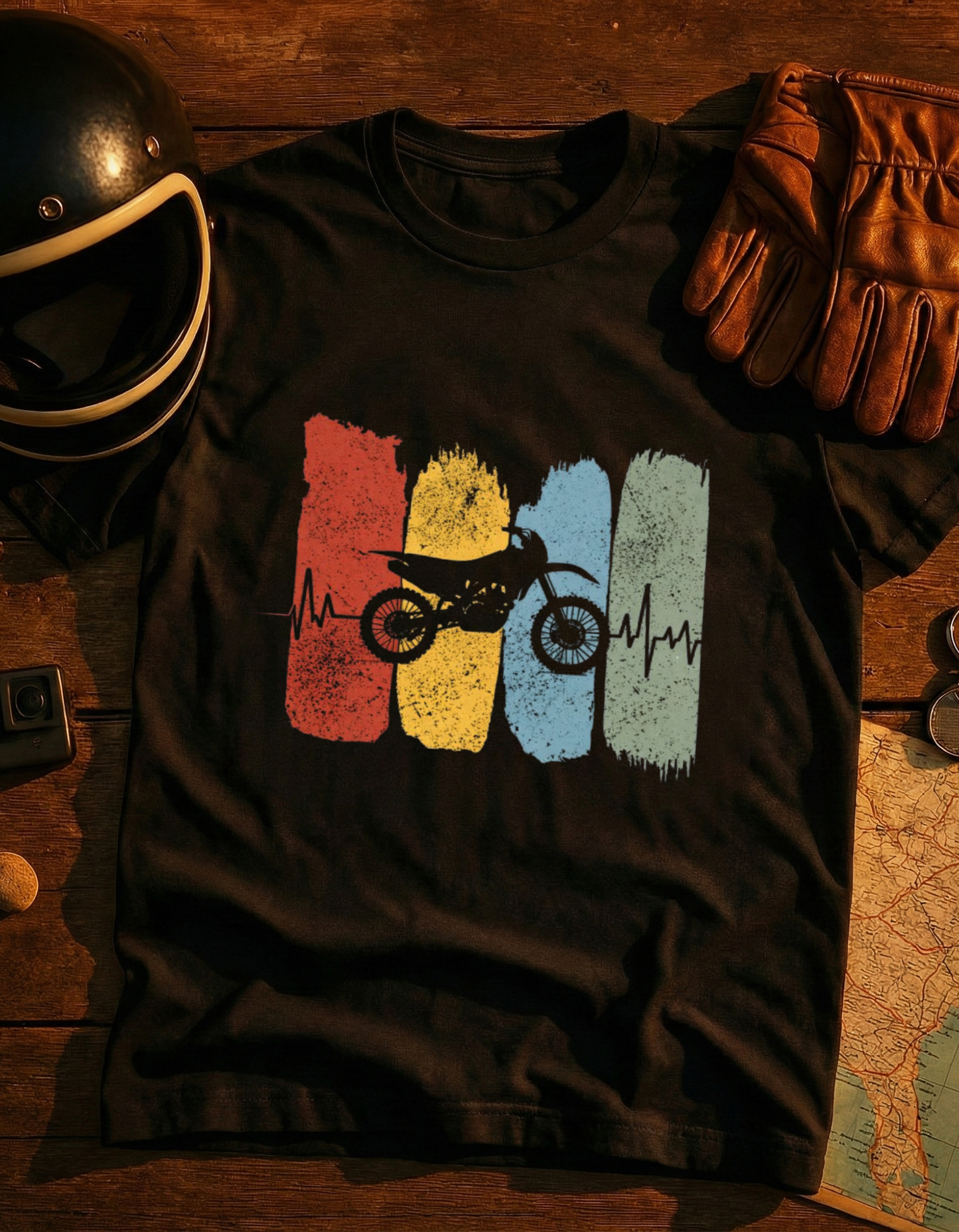 Motorcycle Heartbeat T-Shirt — Vintage Bike Rider Tee