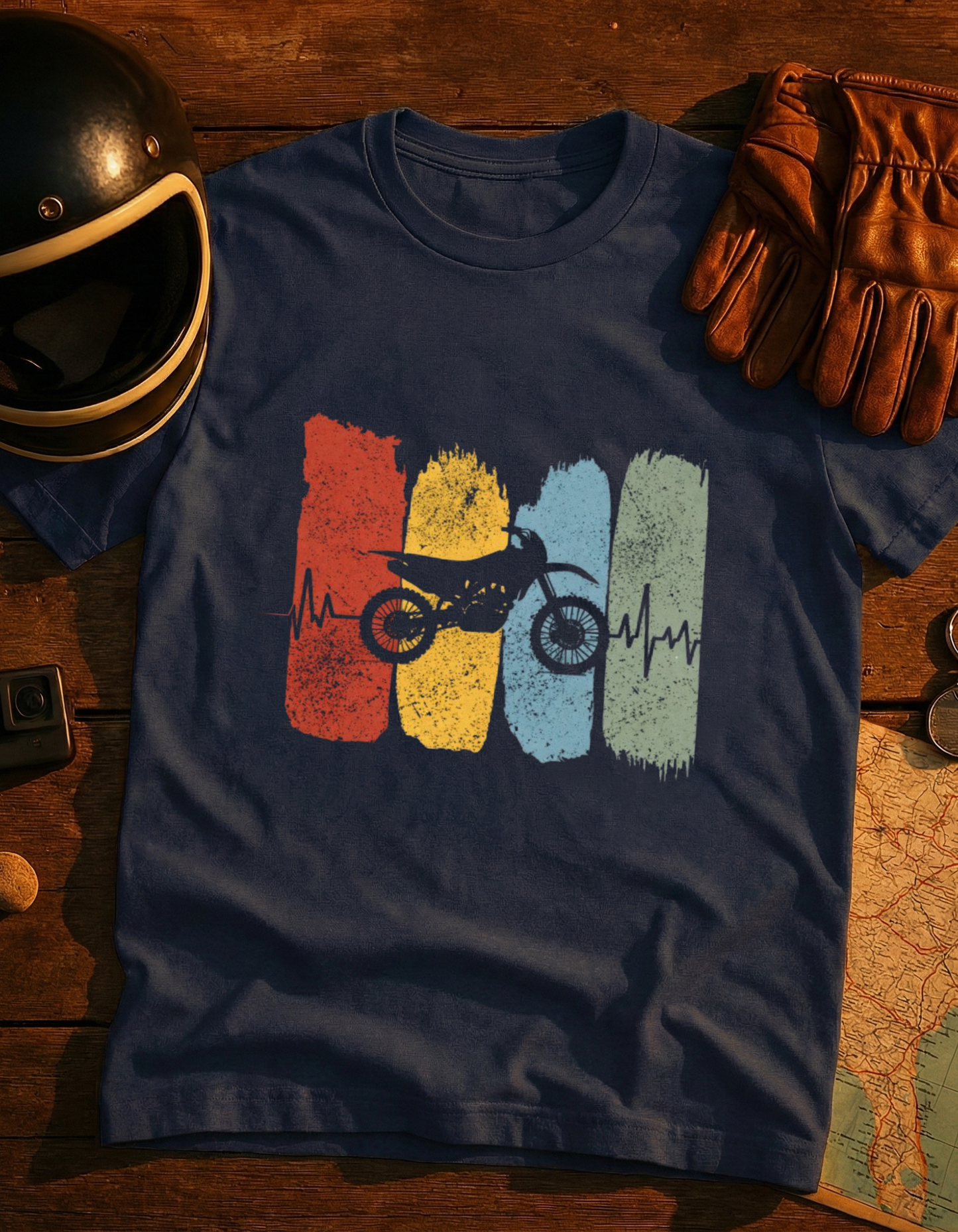 Motorcycle Heartbeat T-Shirt — Vintage Bike Rider Tee