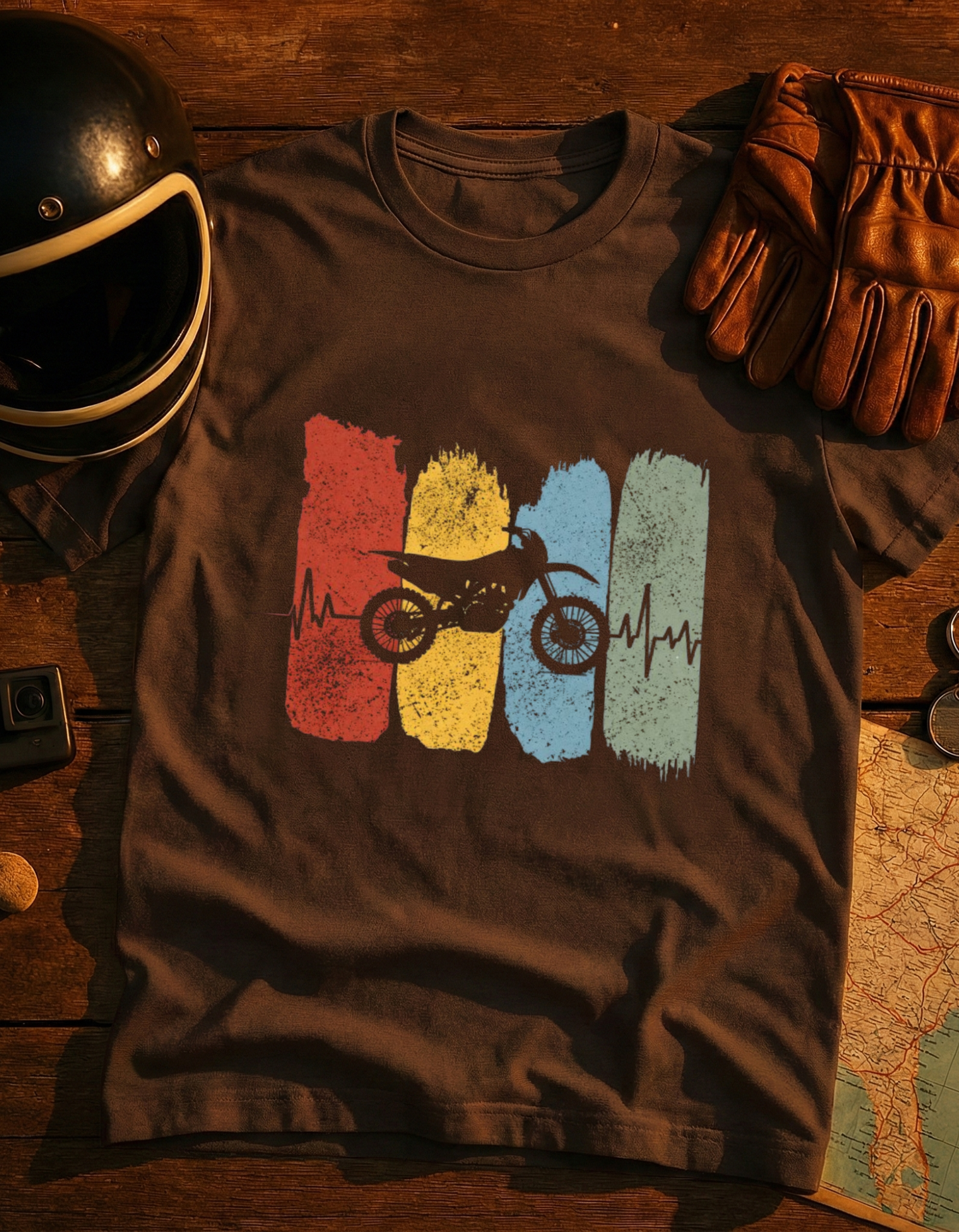 Motorcycle Heartbeat T-Shirt — Vintage Bike Rider Tee