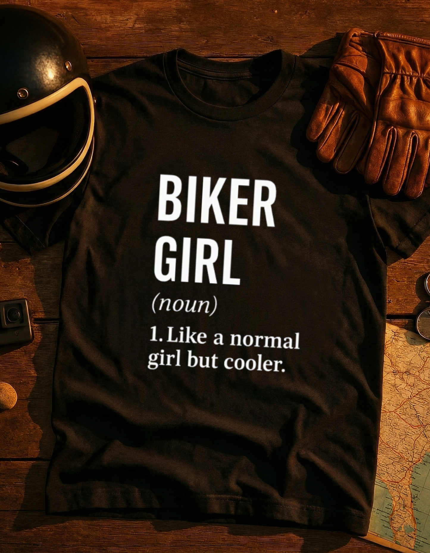 Biker Girl T-Shirt — “Biker Girl (noun) 1. Like a normal girl but cooler.” Graphic Tee for Women Riders