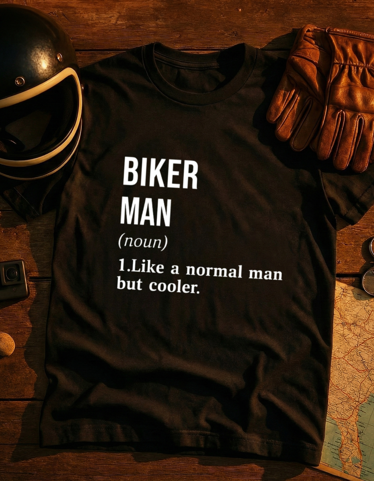 Biker Man Definition T-Shirt — Mens Motorcycle Rider Tee, 'I like a normal man but cooler'