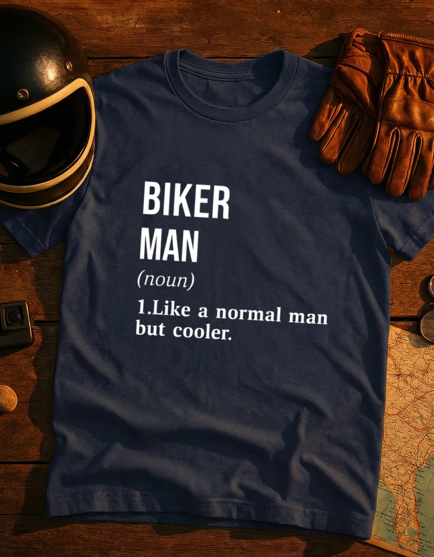 Biker Man Definition T-Shirt — Mens Motorcycle Rider Tee, 'I like a normal man but cooler'
