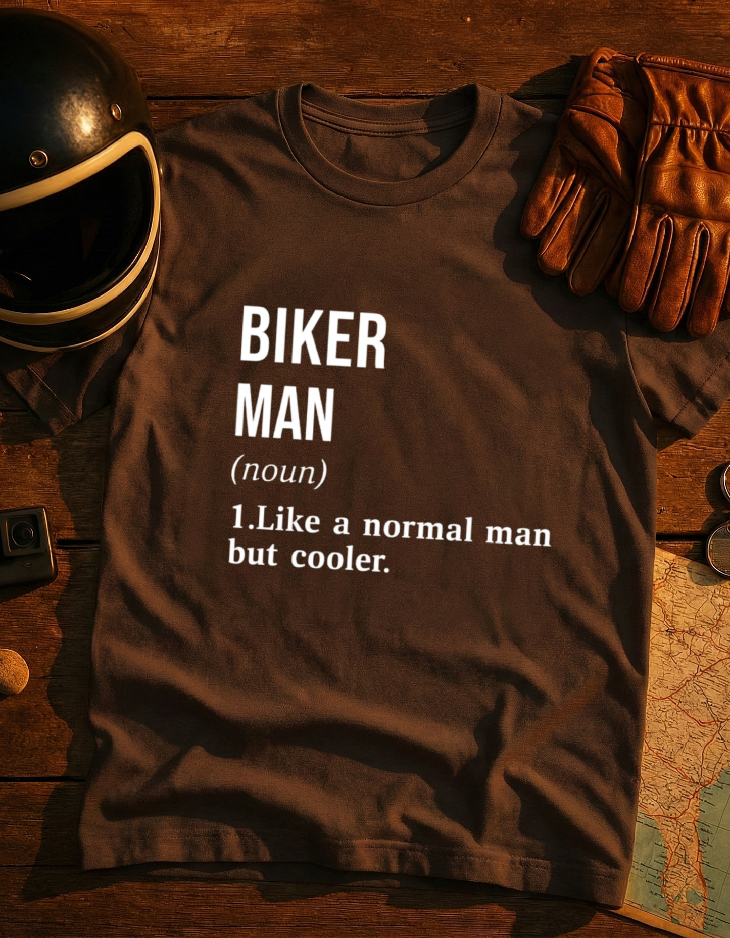Biker Man Definition T-Shirt — Mens Motorcycle Rider Tee, 'I like a normal man but cooler'