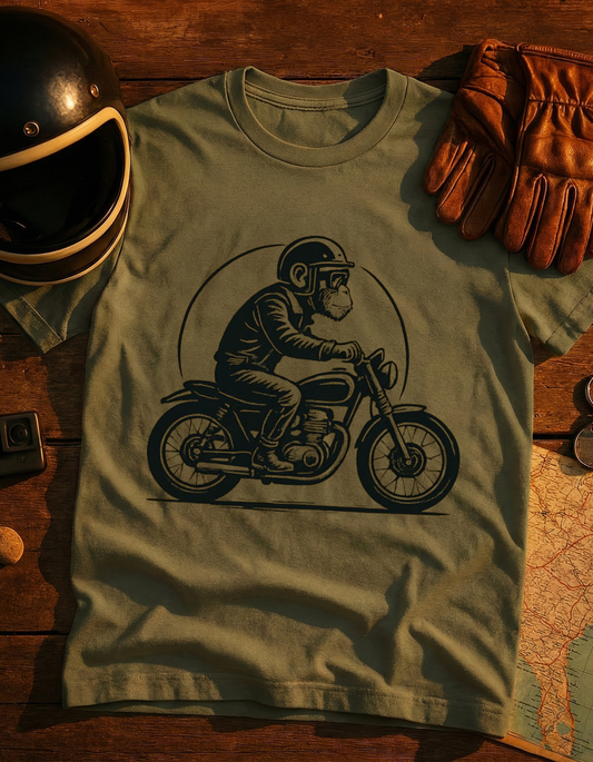 Motorcycle Monkey Rider T-Shirt — Vintage Biker Graphic