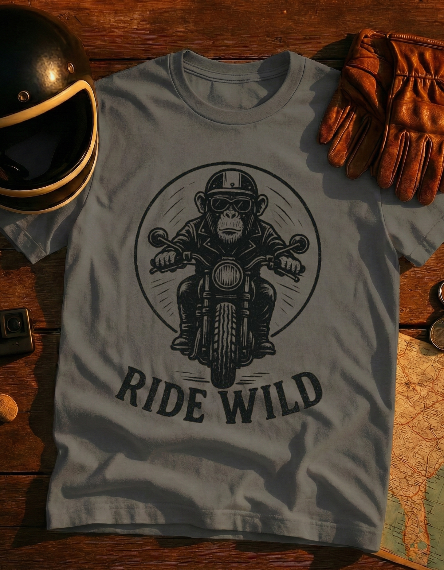 T-Shirt — Ride Wild Motorcycle Monkey Graphic Tee