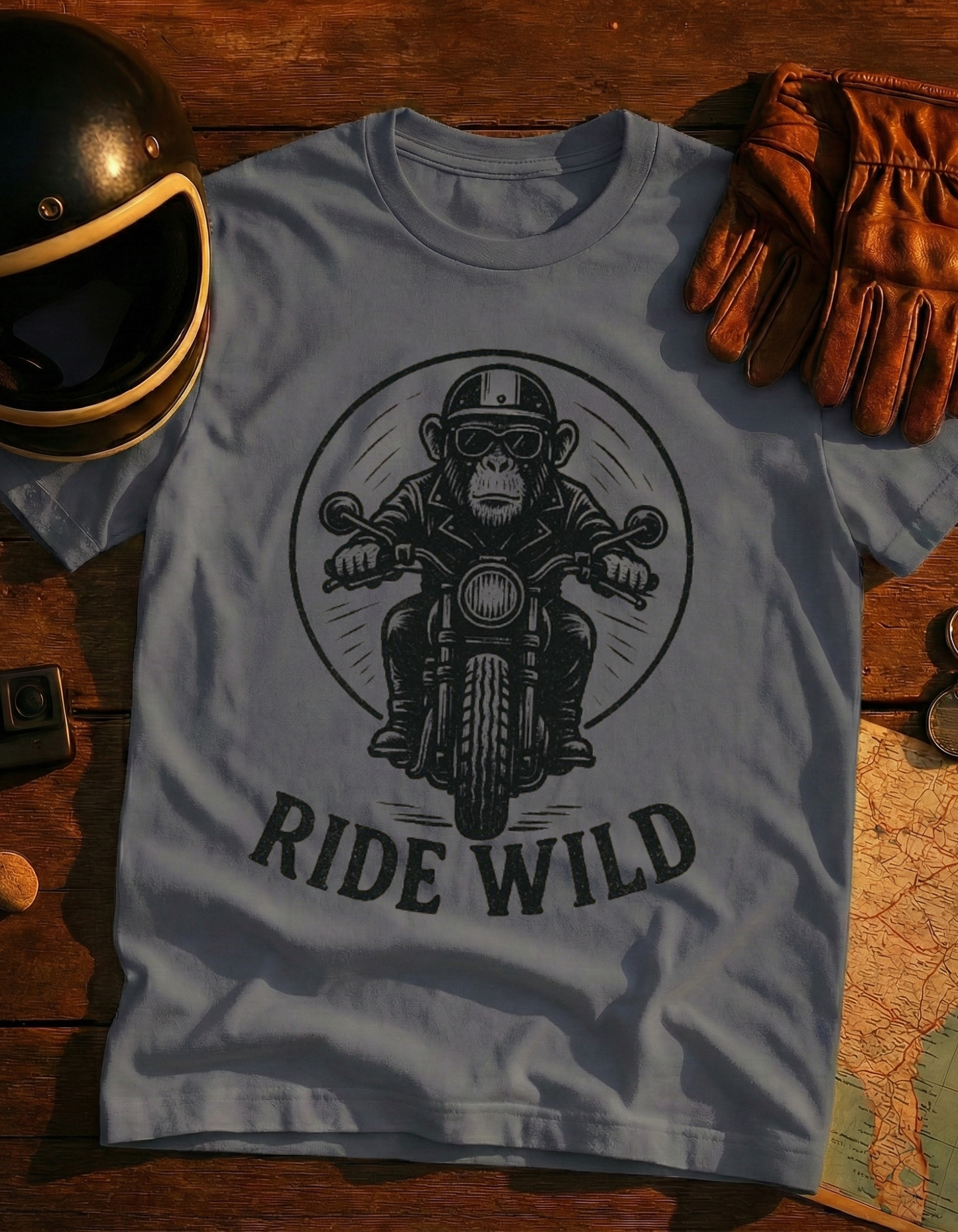 T-Shirt — Ride Wild Motorcycle Monkey Graphic Tee