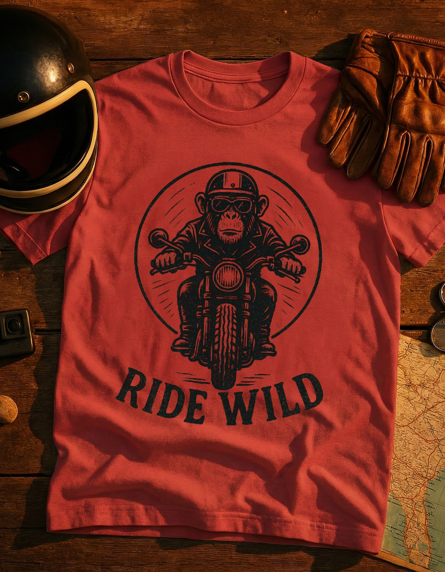 T-Shirt — Ride Wild Motorcycle Monkey Graphic Tee