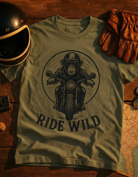 T-Shirt — Ride Wild Motorcycle Monkey Graphic Tee