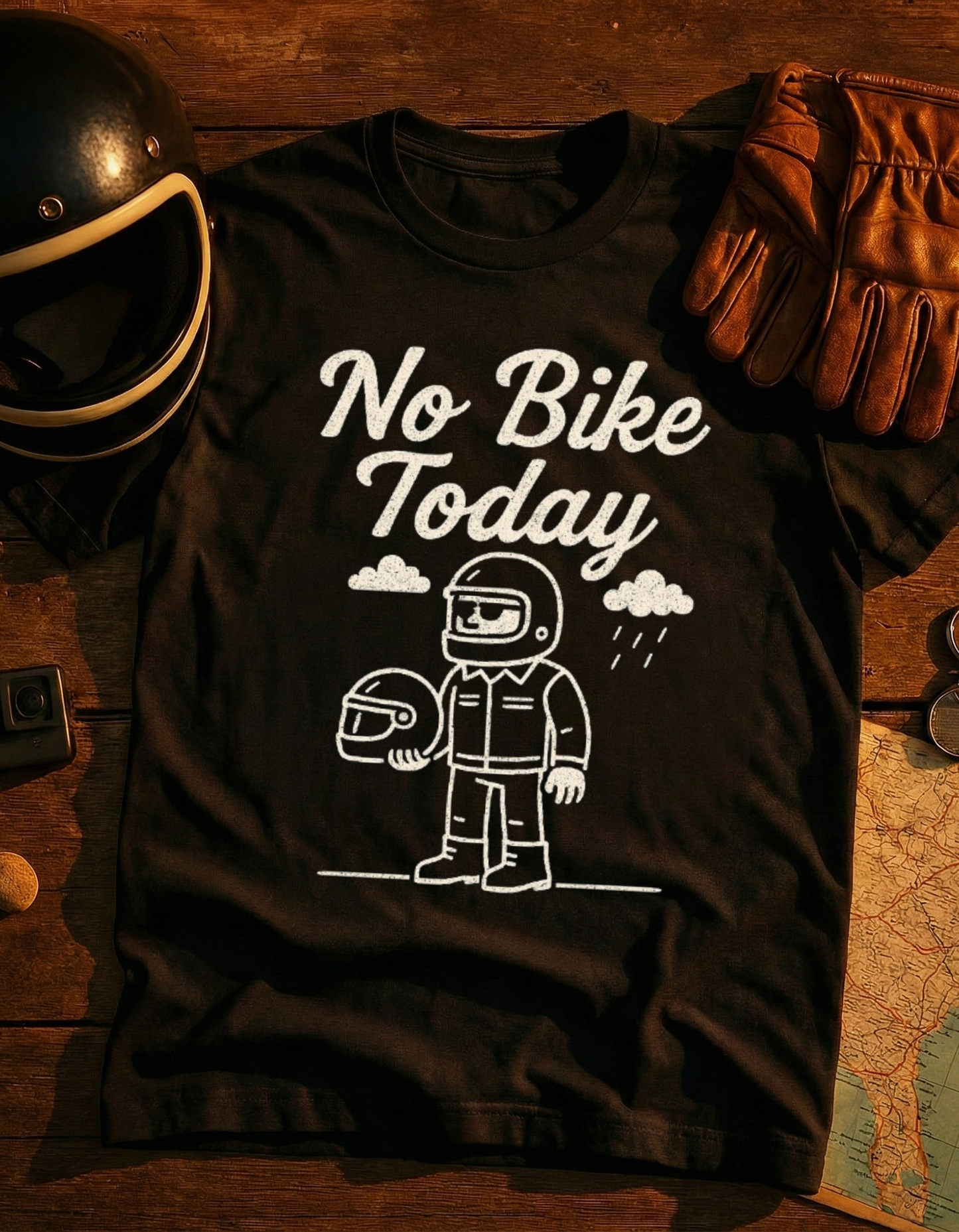 No Bike Today T-Shirt — Funny Rainy Day Motorcycle Rider Tee