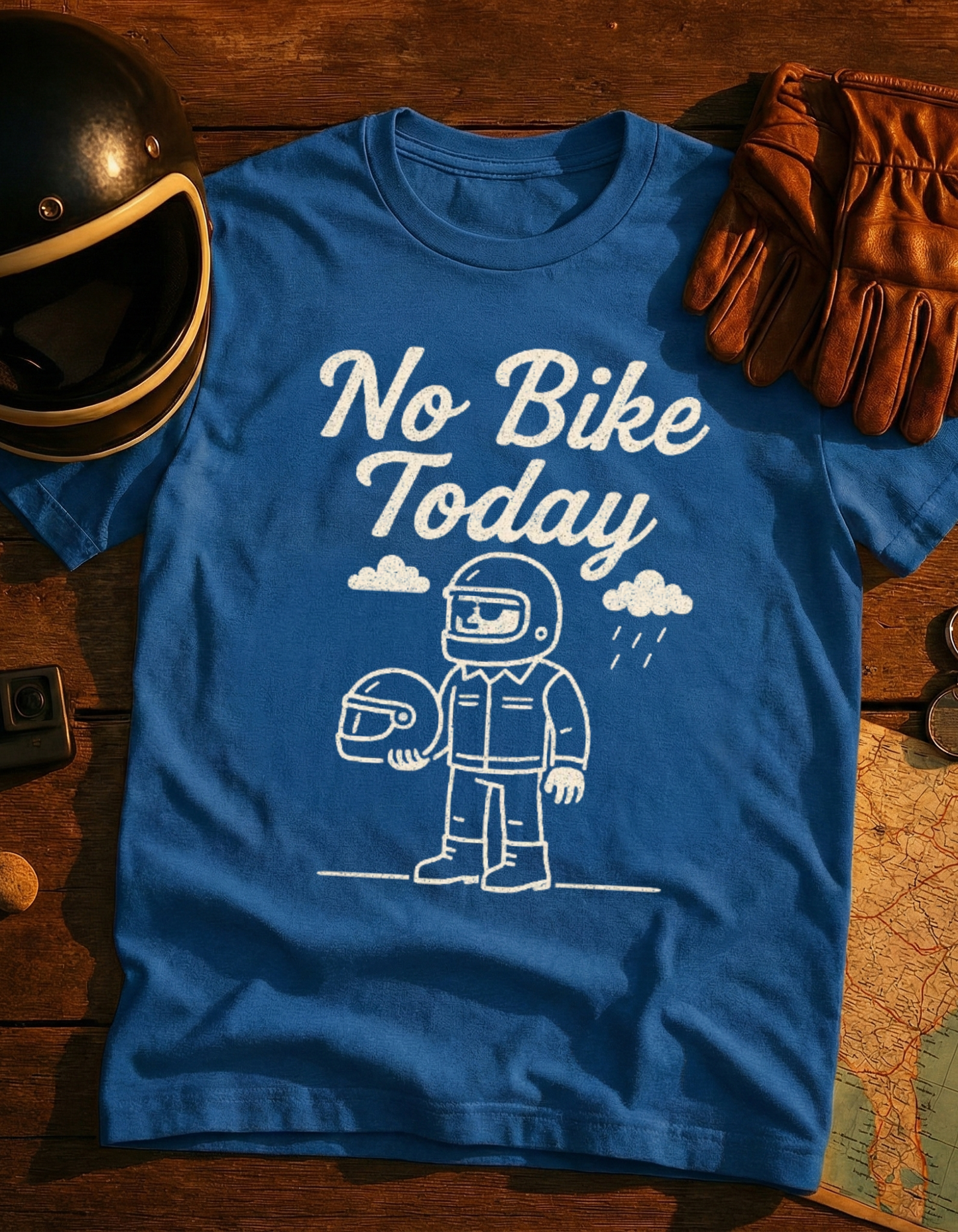 No Bike Today T-Shirt — Funny Rainy Day Motorcycle Rider Tee