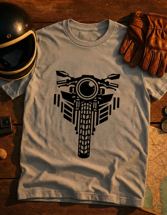 Motorcycle Front View T-Shirt — Minimalist Biker Graphic Tee