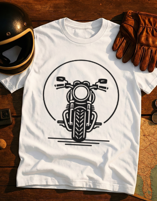 Motorcycle Front View T‑Shirt — Minimal Biker Graphic Tee