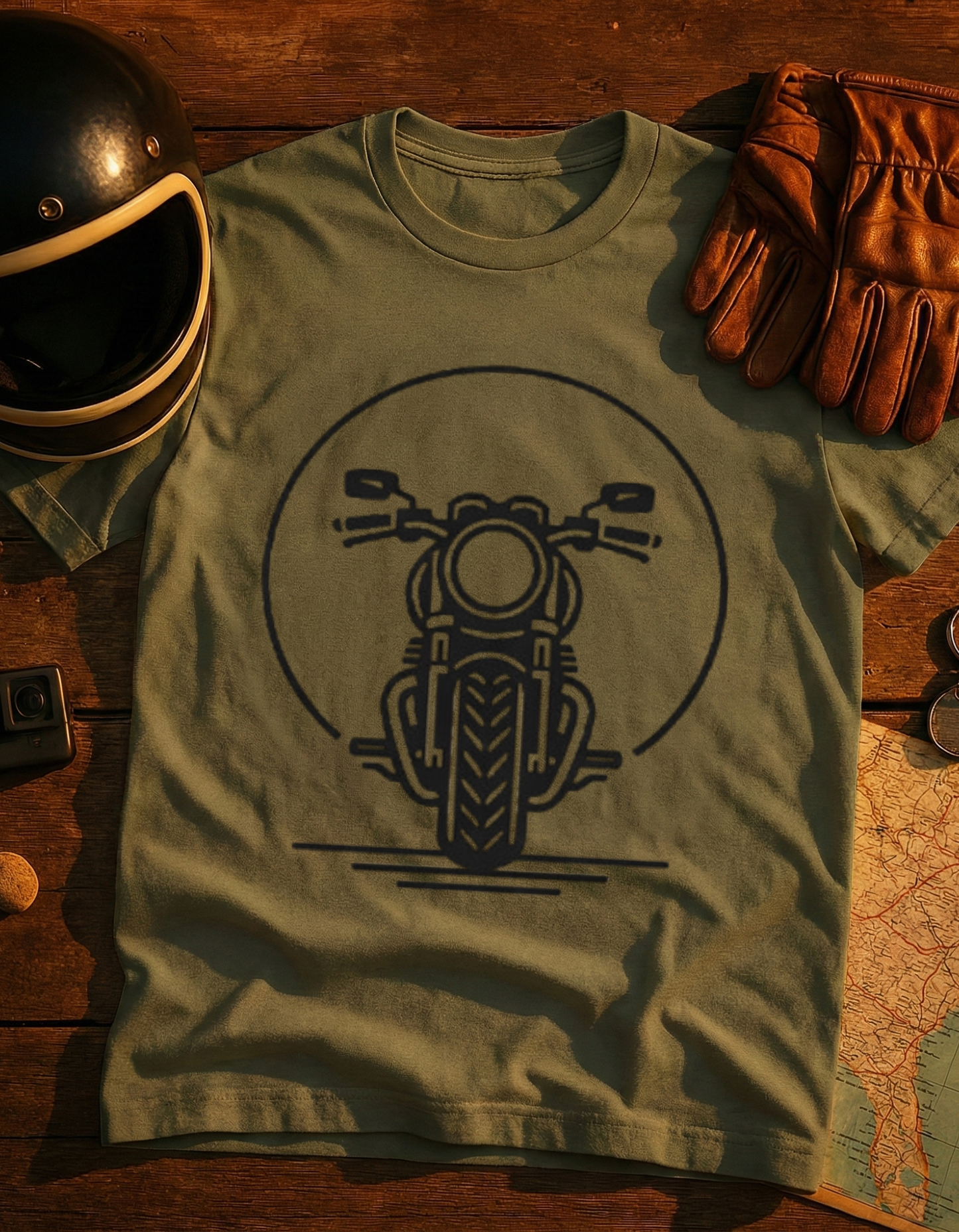 Motorcycle Front View T‑Shirt — Minimal Biker Graphic Tee