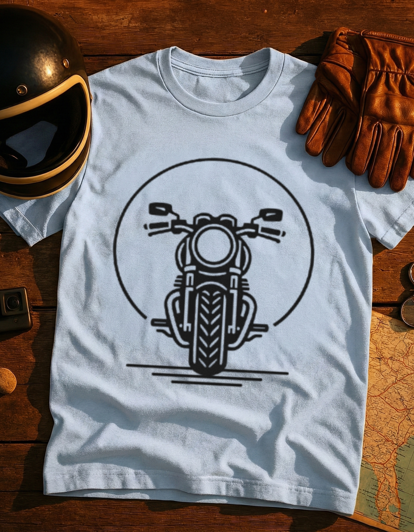 Motorcycle Front View T‑Shirt — Minimal Biker Graphic Tee