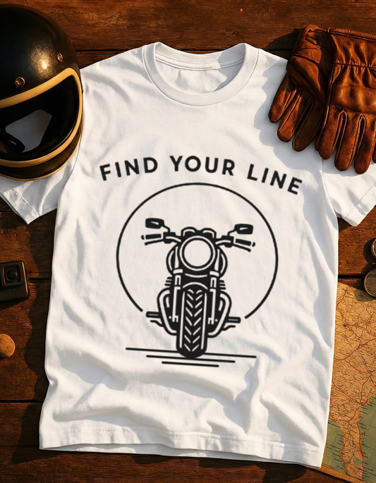 Find Your Line Motorcycle T-Shirt — Retro Front-Facing Bike Graphic