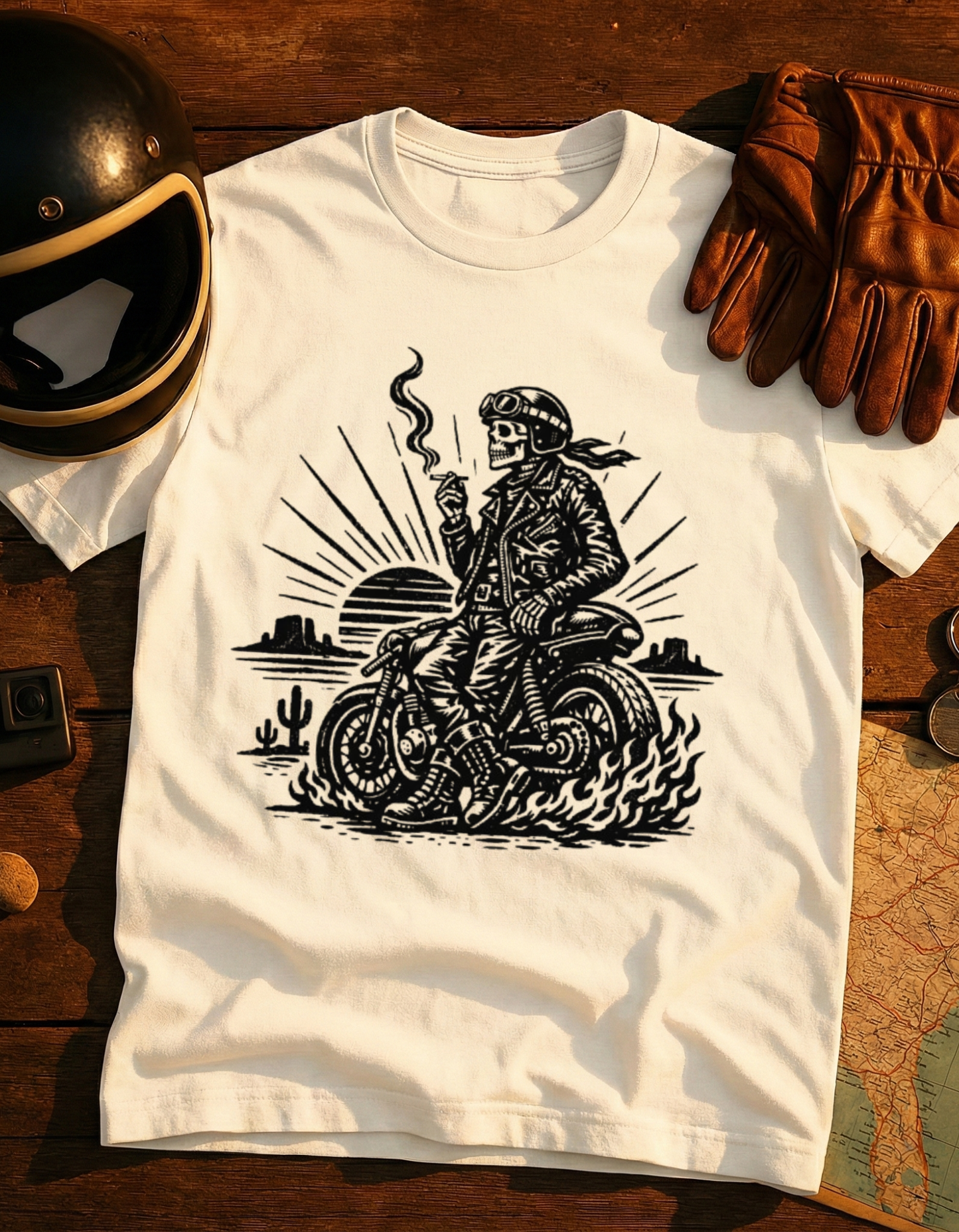 Motorcycle Rider T-Shirt — Vintage Biker Skull Design