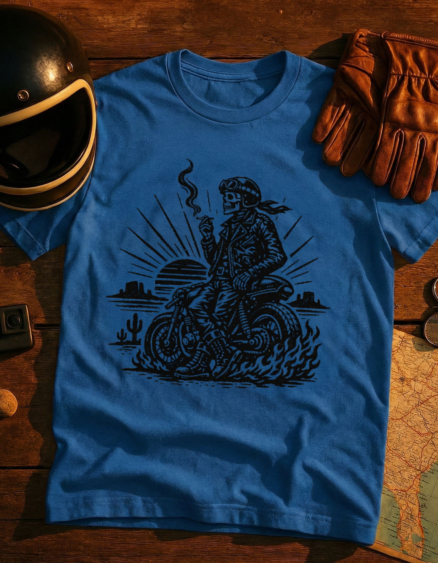 Motorcycle Rider T-Shirt — Vintage Biker Skull Design