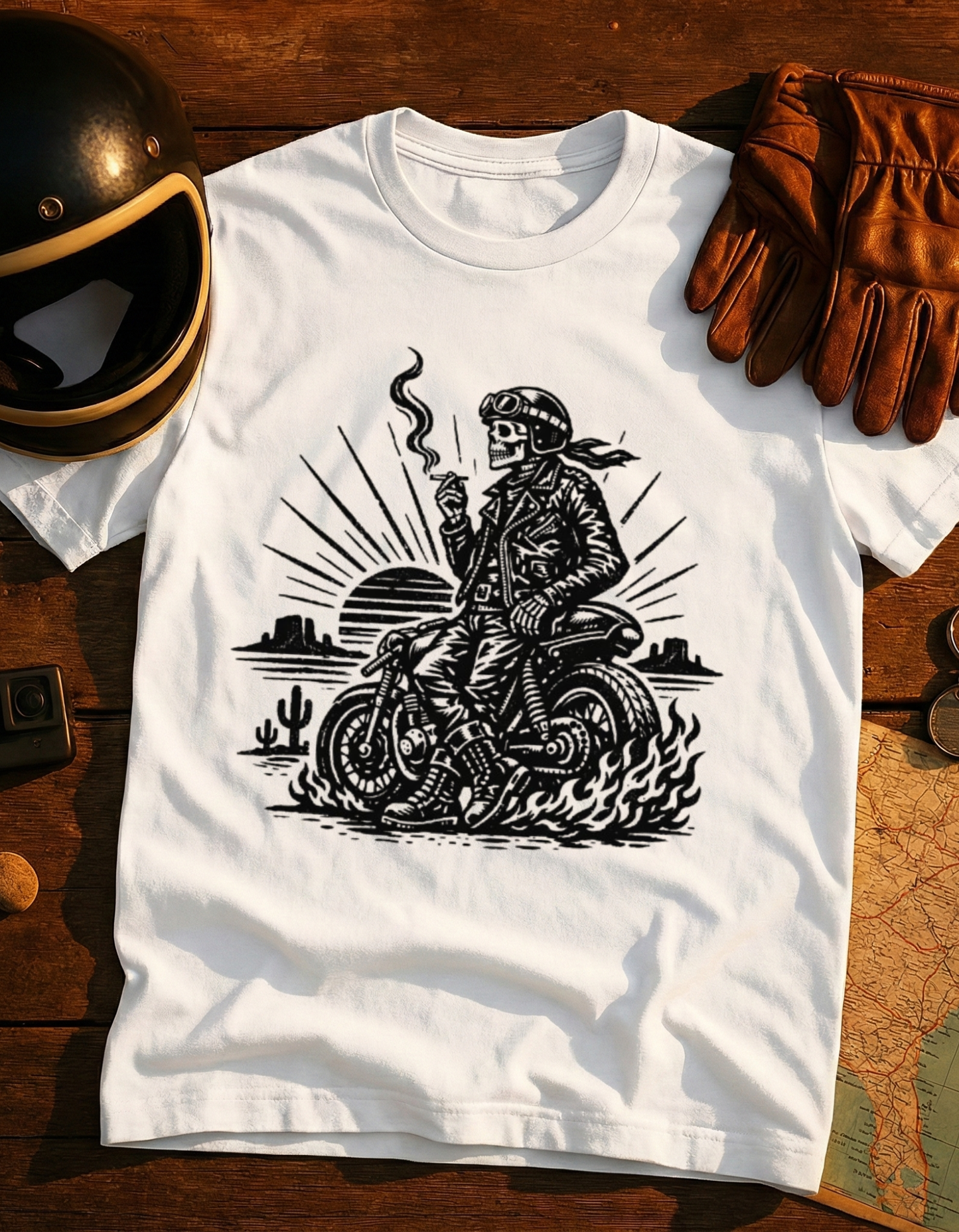 Motorcycle Rider T-Shirt — Vintage Biker Skull Design