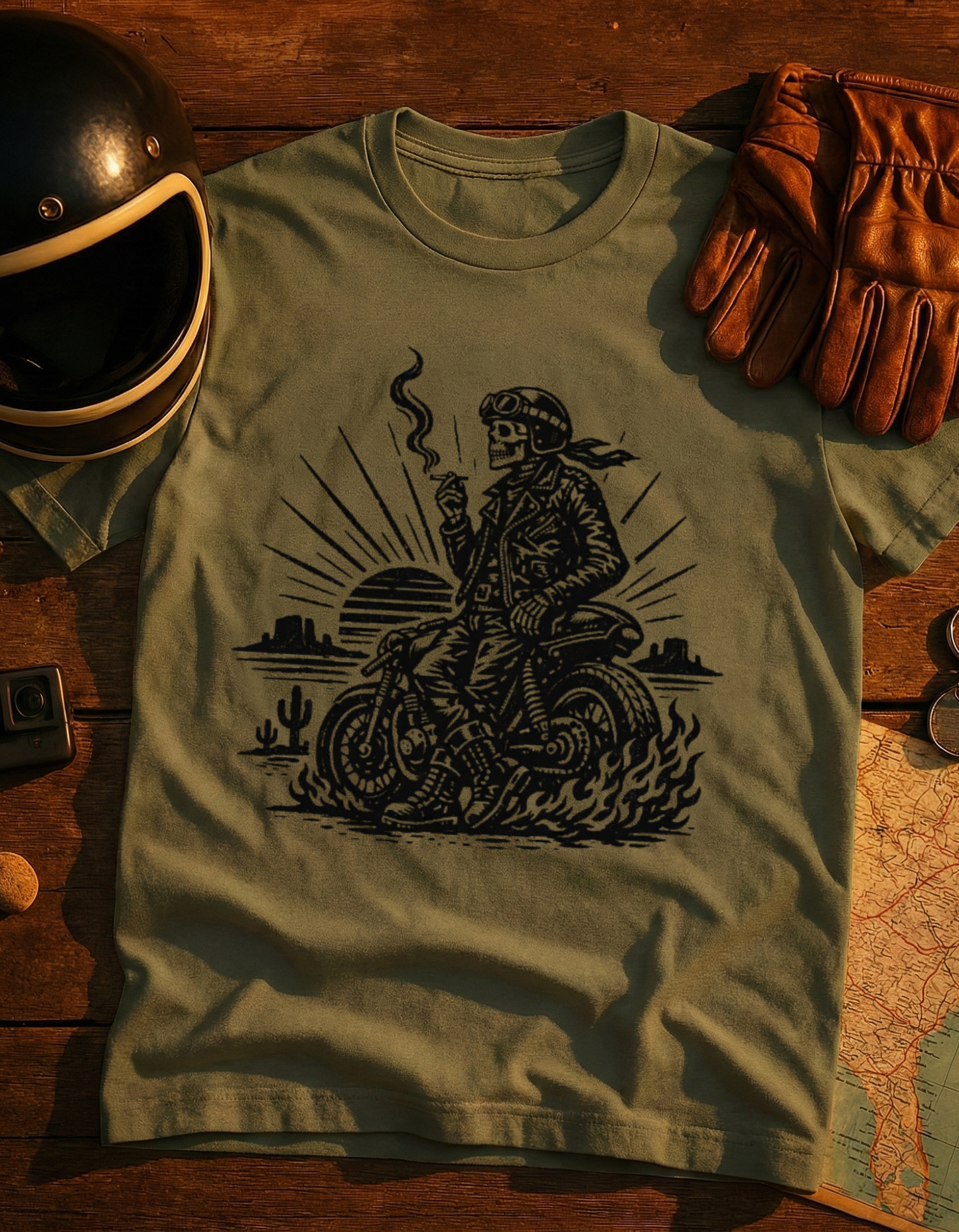 Motorcycle Rider T-Shirt — Vintage Biker Skull Design
