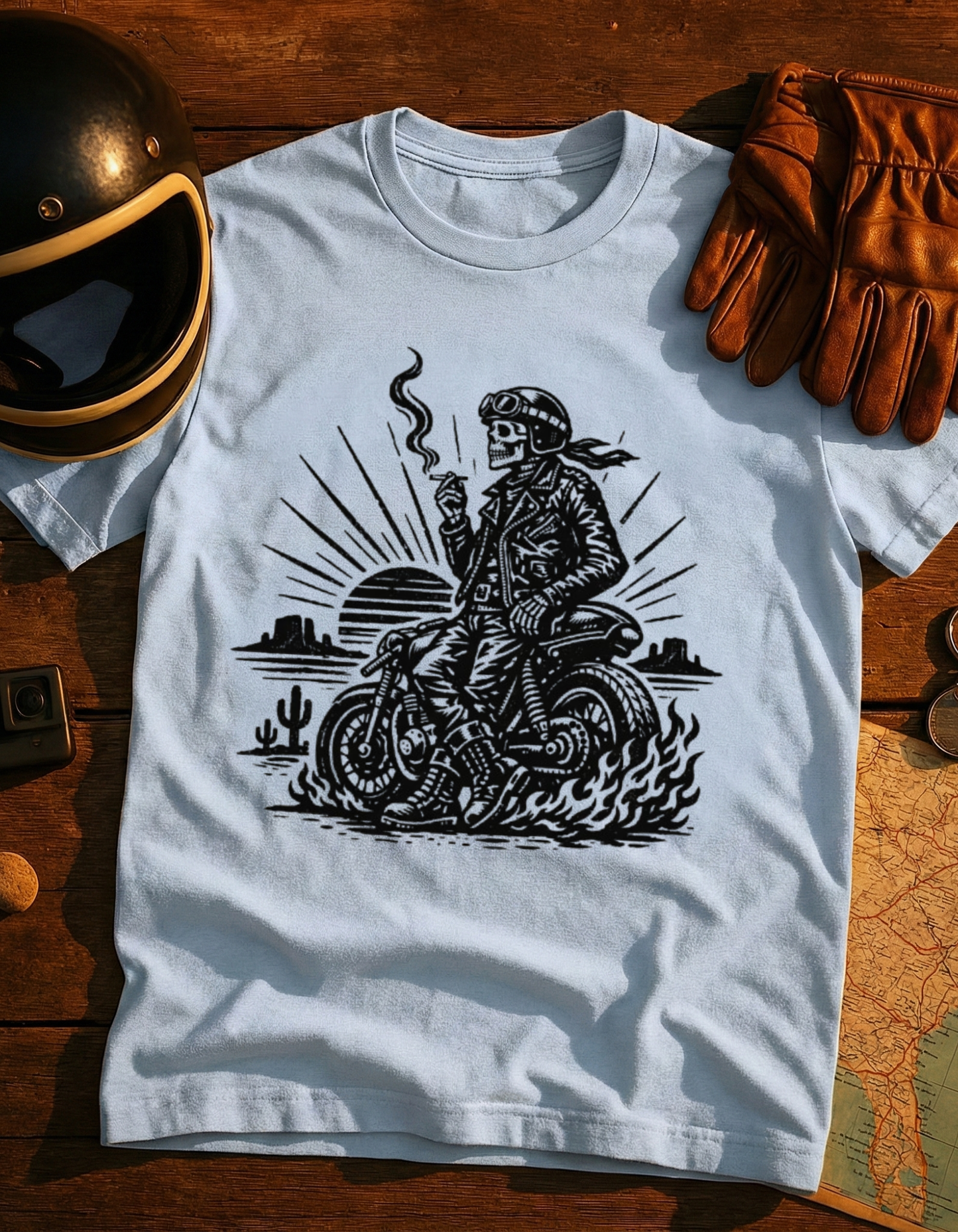 Motorcycle Rider T-Shirt — Vintage Biker Skull Design