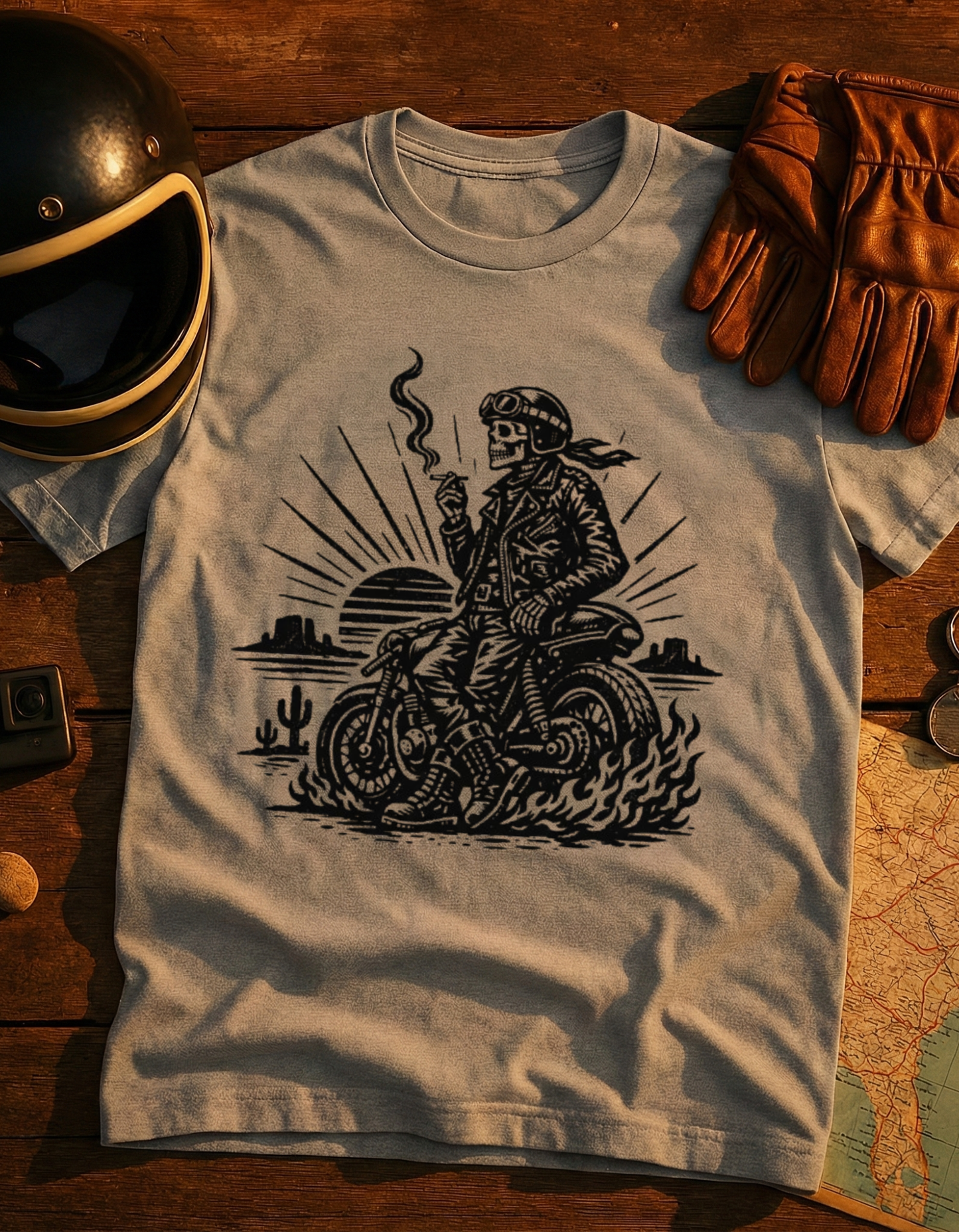 Motorcycle Rider T-Shirt — Vintage Biker Skull Design