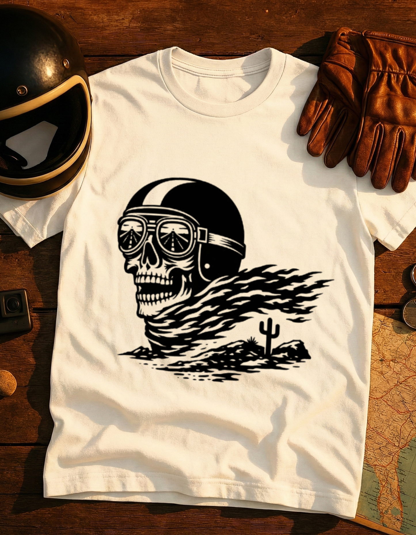 Skull Rider T-Shirt — Desert Biker Helmet Graphic Tee