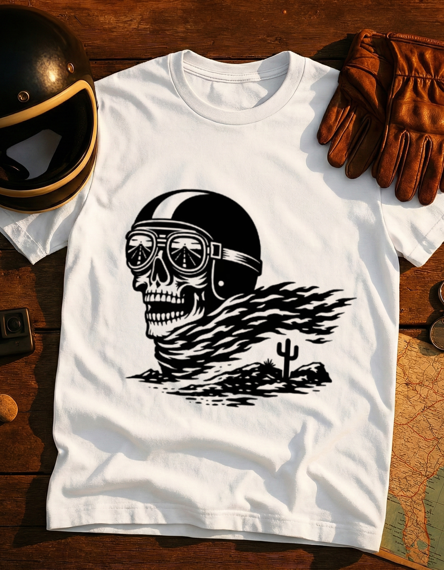 Skull Rider T-Shirt — Desert Biker Helmet Graphic Tee