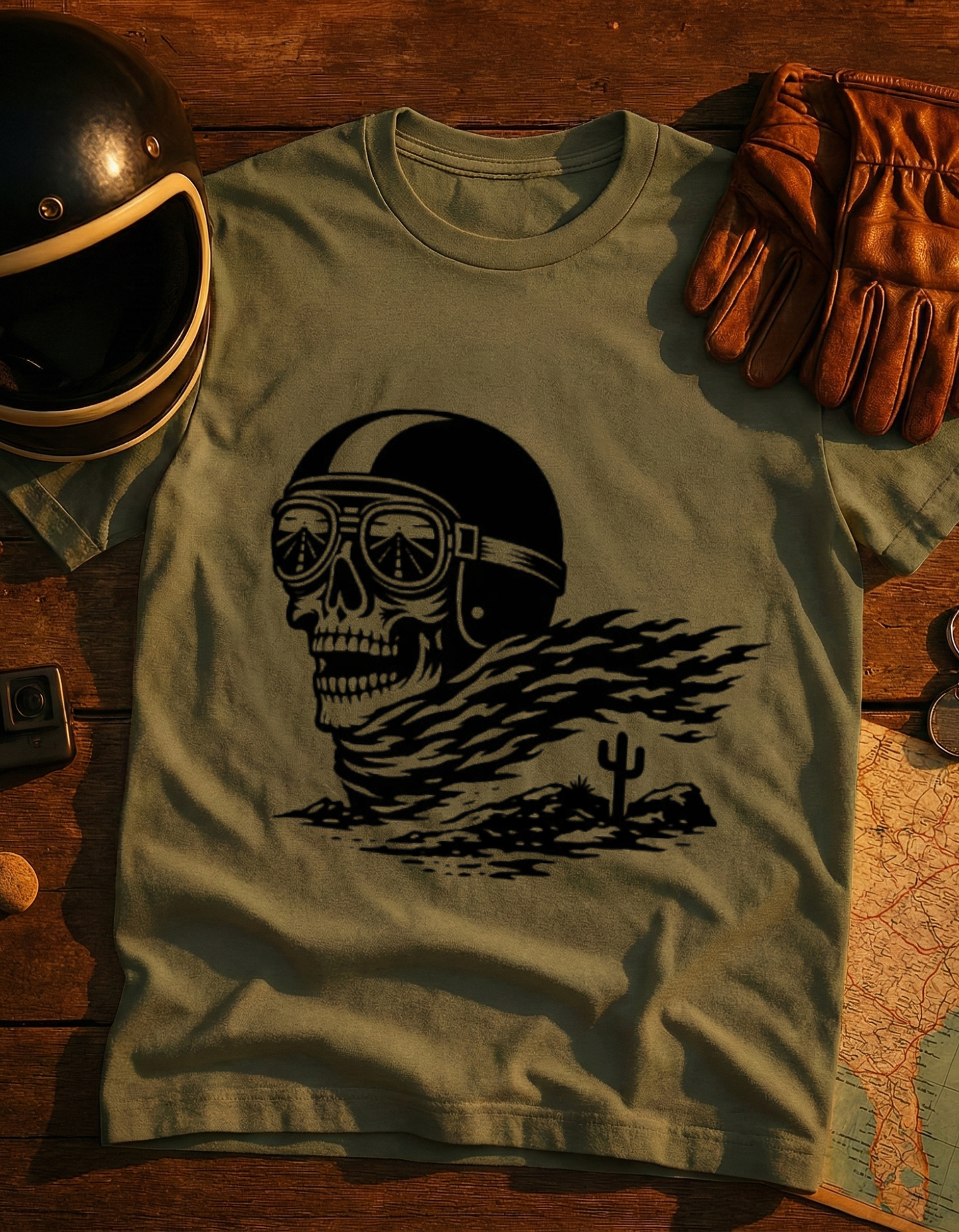 Skull Rider T-Shirt — Desert Biker Helmet Graphic Tee