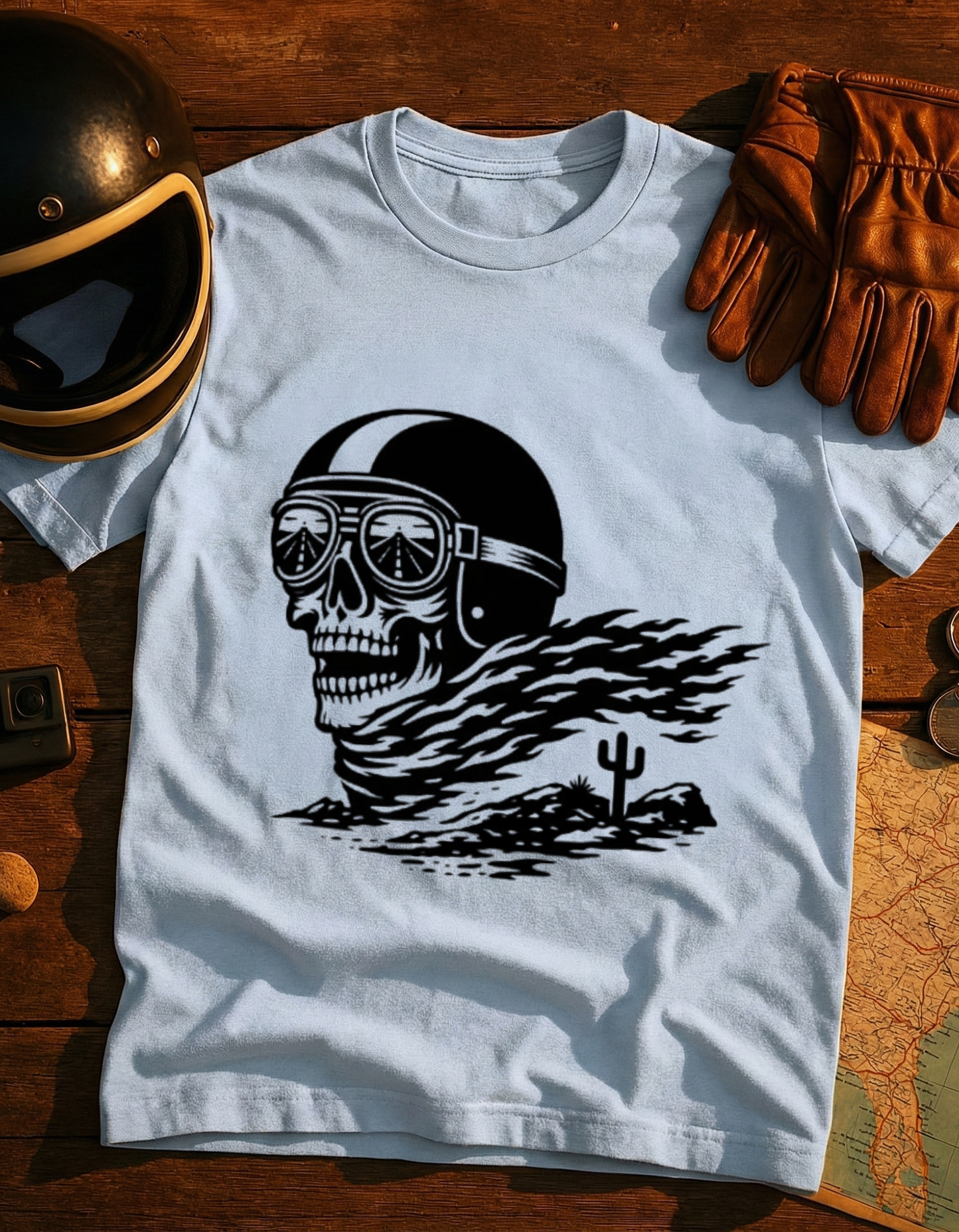 Skull Rider T-Shirt — Desert Biker Helmet Graphic Tee