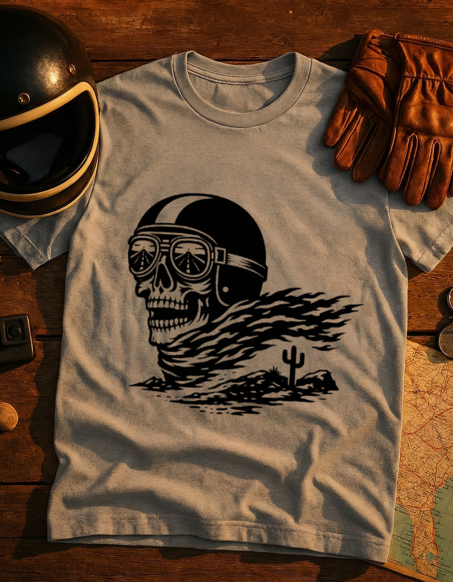 Skull Rider T-Shirt — Desert Biker Helmet Graphic Tee