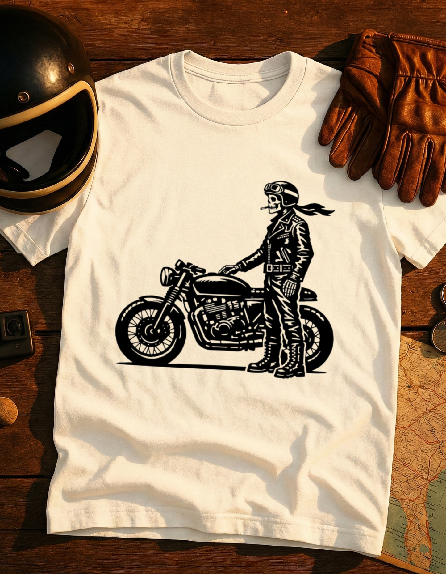 Biker Skull Motorcycle T‑Shirt — Vintage Rider Graphic Tee