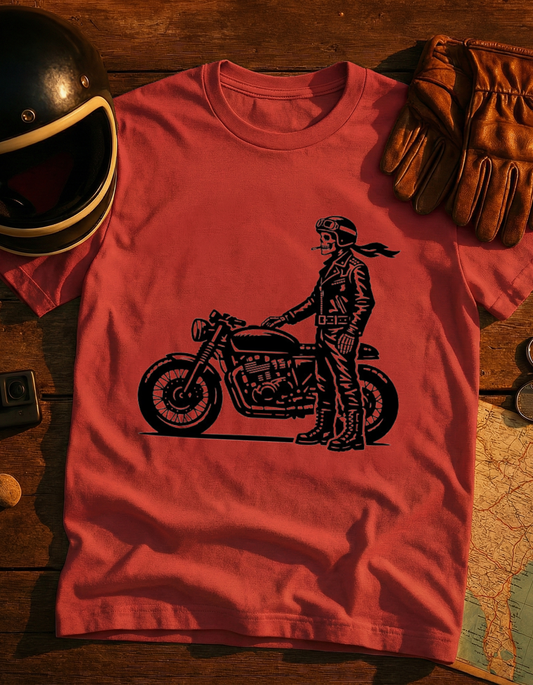 Biker Skull Motorcycle T‑Shirt — Vintage Rider Graphic Tee