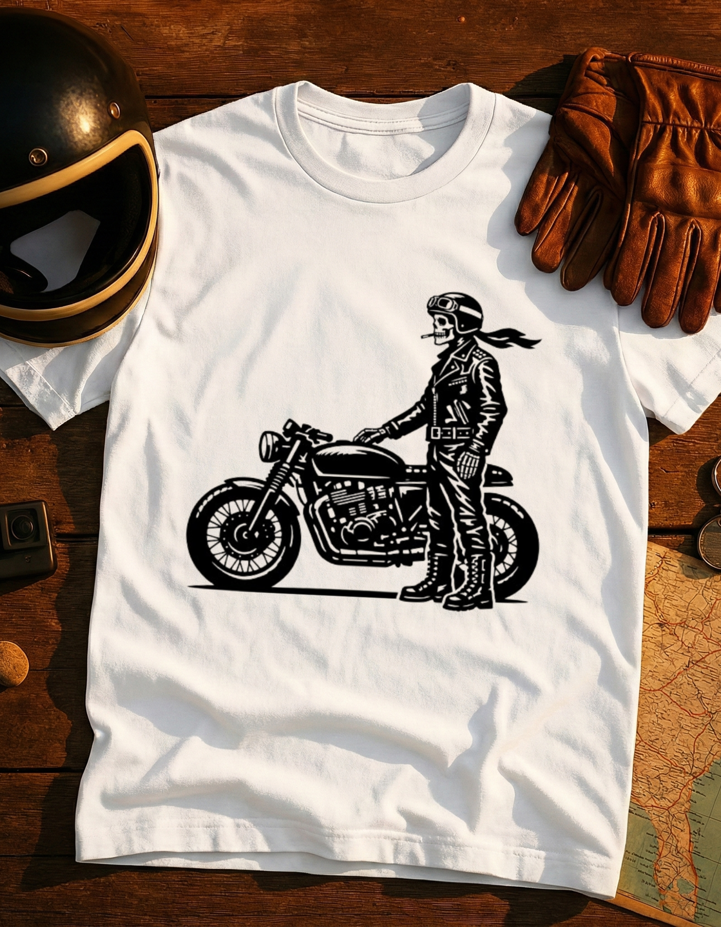 Biker Skull Motorcycle T‑Shirt — Vintage Rider Graphic Tee