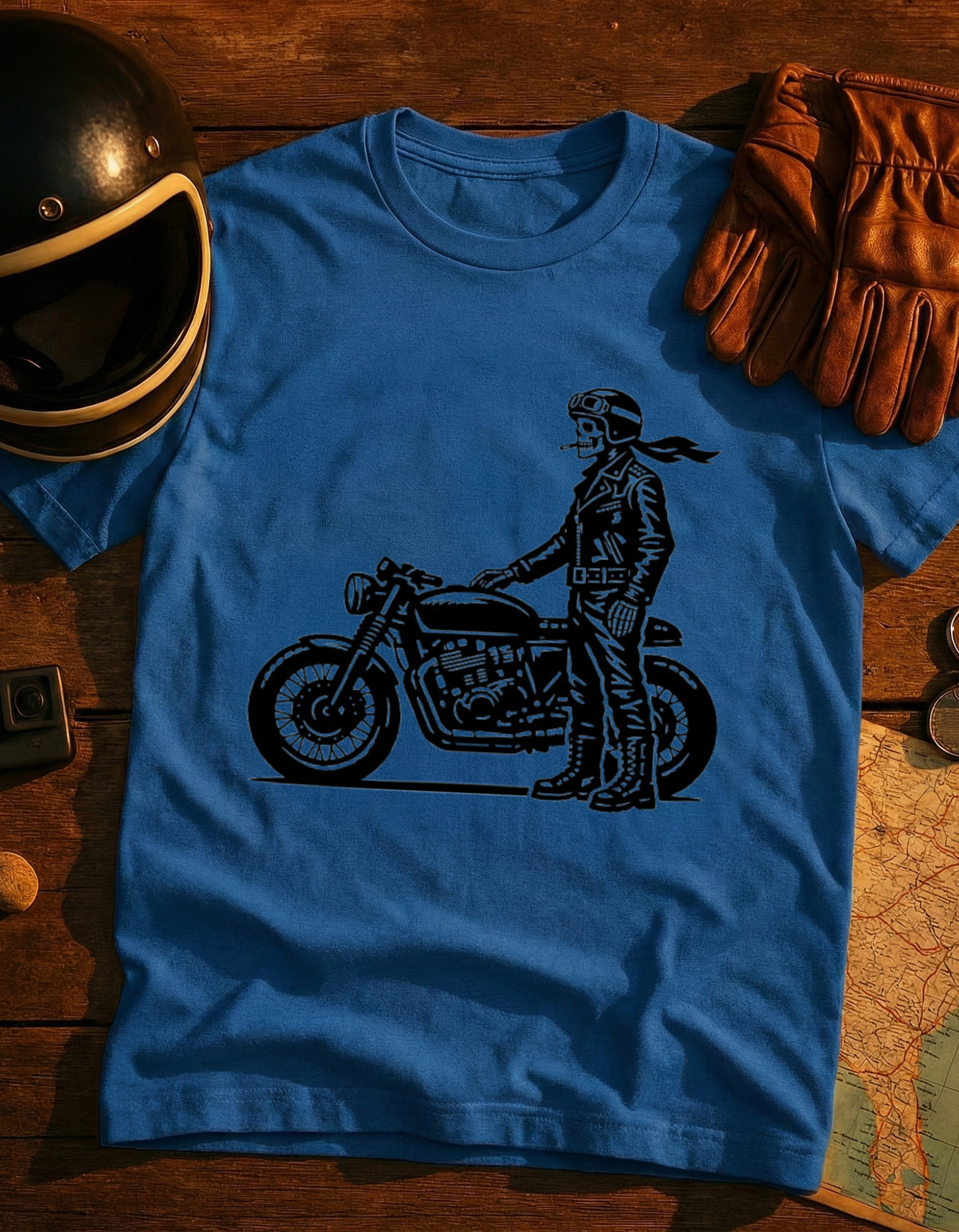 Biker Skull Motorcycle T‑Shirt — Vintage Rider Graphic Tee