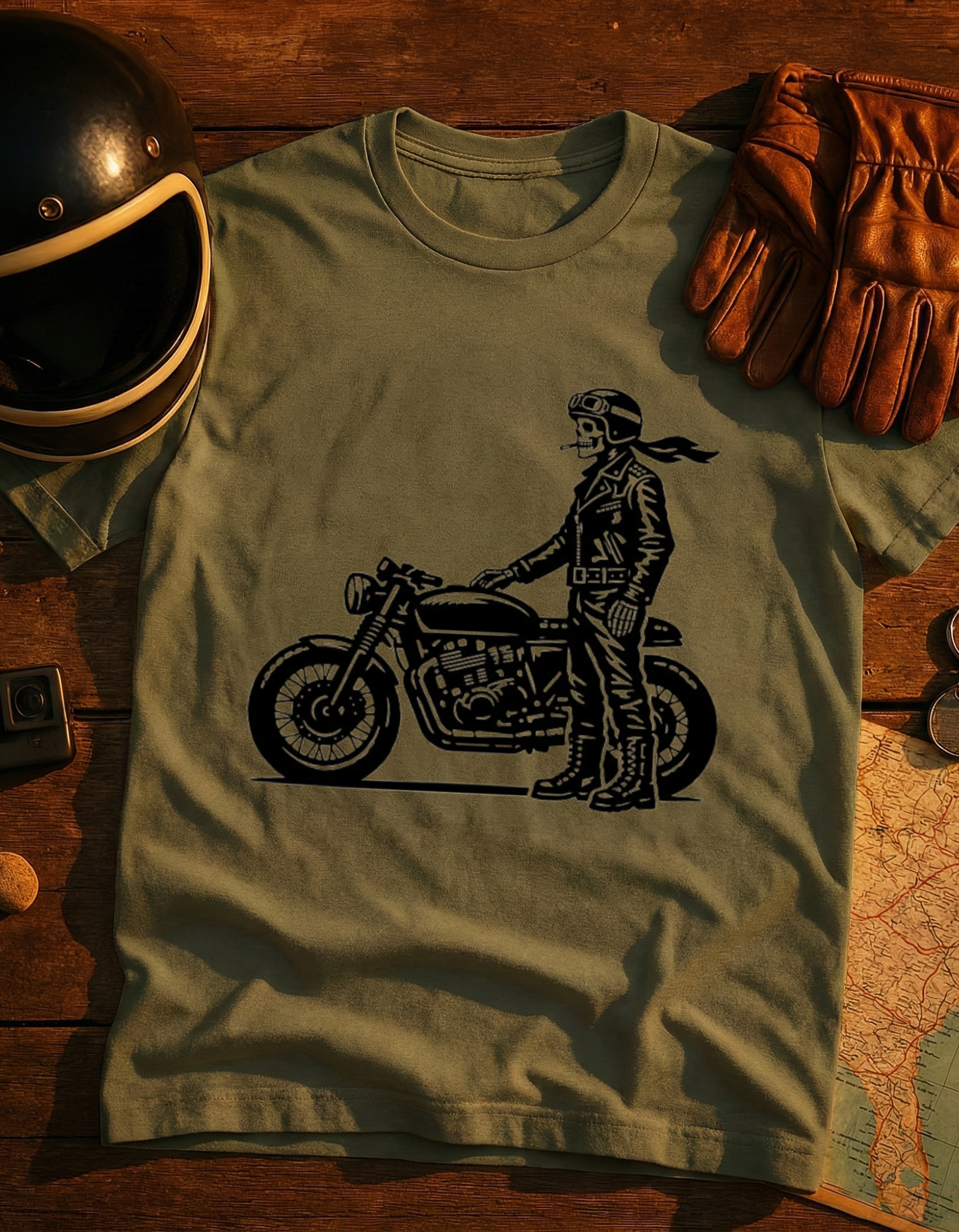 Biker Skull Motorcycle T‑Shirt — Vintage Rider Graphic Tee
