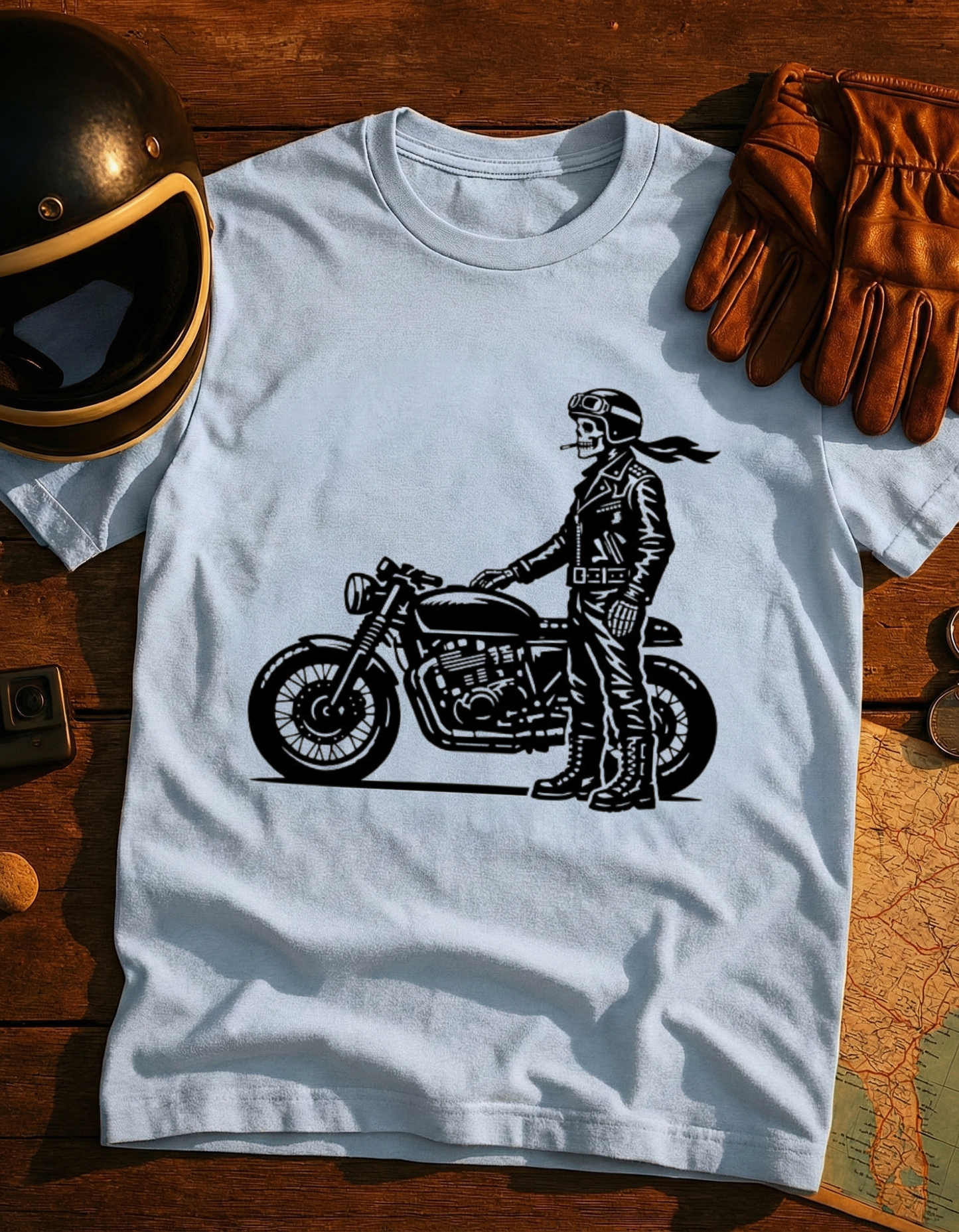 Biker Skull Motorcycle T‑Shirt — Vintage Rider Graphic Tee