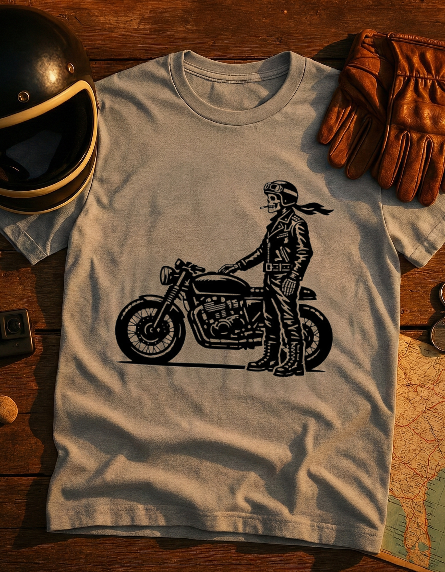 Biker Skull Motorcycle T‑Shirt — Vintage Rider Graphic Tee