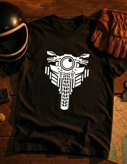 Motorcycle Front View T-Shirt — Minimalist Biker Graphic Tee