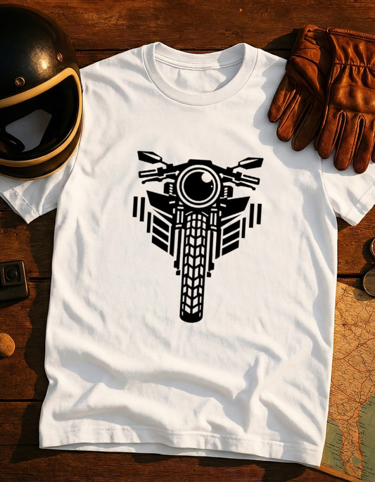 Motorcycle Front View T-Shirt — Minimalist Biker Graphic Tee