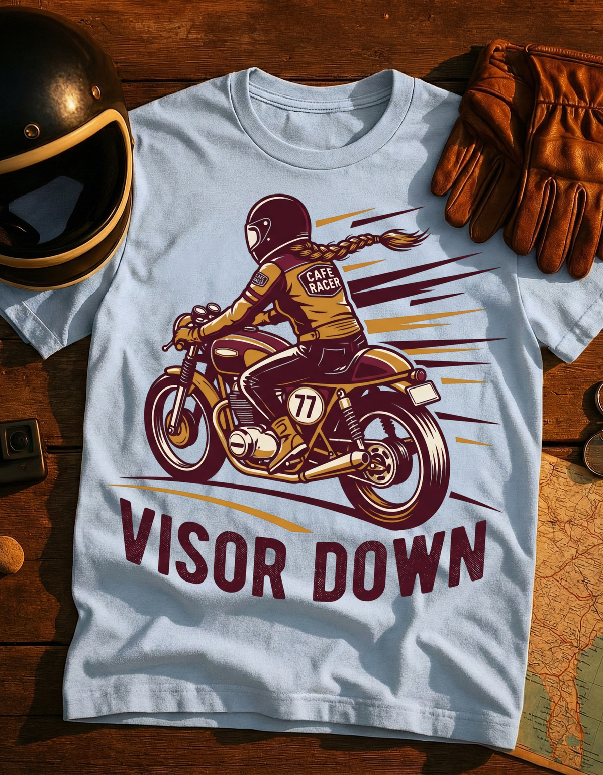 Visor Down Motorcycle Tee - Vintage Racer Graphic T-Shirt
