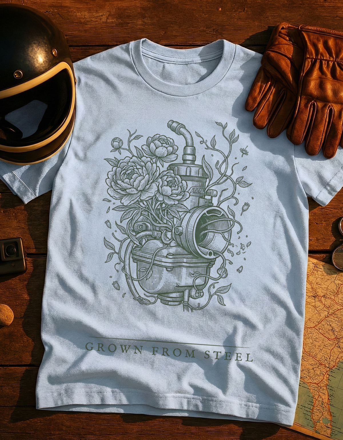Grow From Steel T-Shirt — Floral Gas Mask Graphic Tee