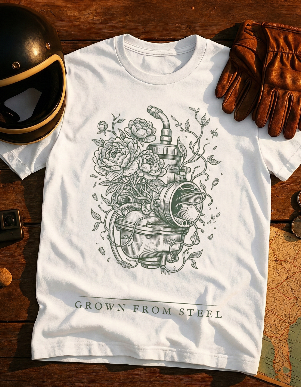 Grow From Steel T-Shirt — Floral Gas Mask Graphic Tee