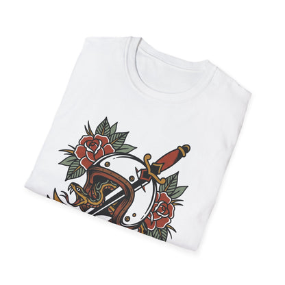 Tattoo-Style Horseshoe & Dagger T-Shirt — "Luck Favors the Bold" Graphic Tee